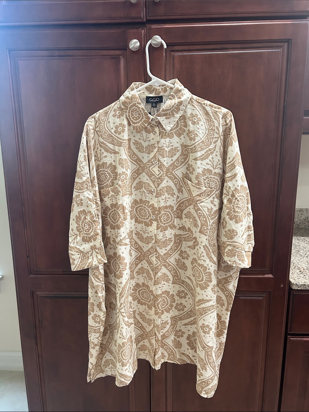 GiGiO Tan and Cream Button-Up Shirt Dress One Size